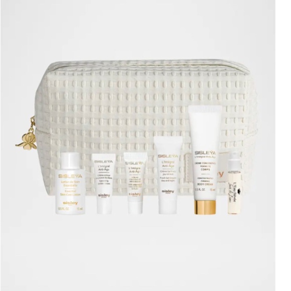 Sisley White Textured Travel Pouch with Mini Skincare Set
